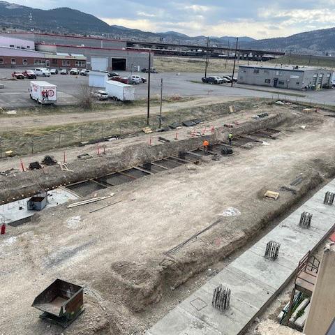 Detailed shot of concrete footings installation