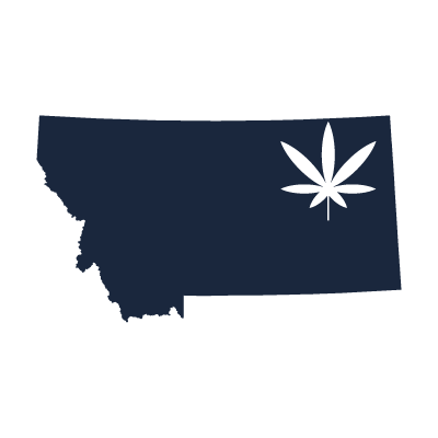 Icon of the state outline of Montana with a cannabis leaf superimposed in the center